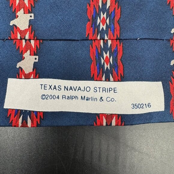 Vintage Tie Texas Navajo Stripe Necktie  Ralph Marlin USA Blue Red State Map - Picture 4 of 7